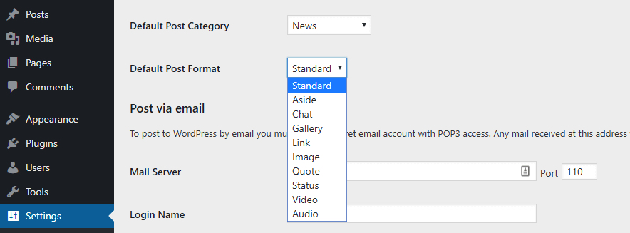 Wordpress Manage Your User Account, post settings , media settings