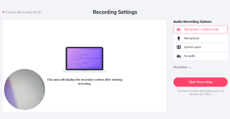 RecordCast - Record a video on the screen only or record from a webcam